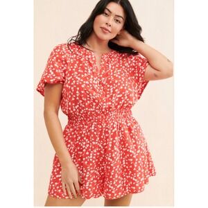 Anthropologie Red & White Printed Short Sleeve Romper